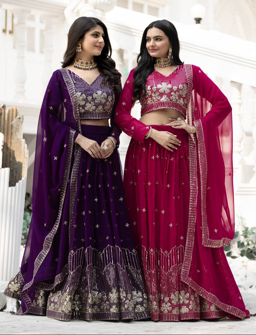 Elegant Faux Georgette Embroidered Lehenga Choli With Matching Dupatta - ETHNICDEAL