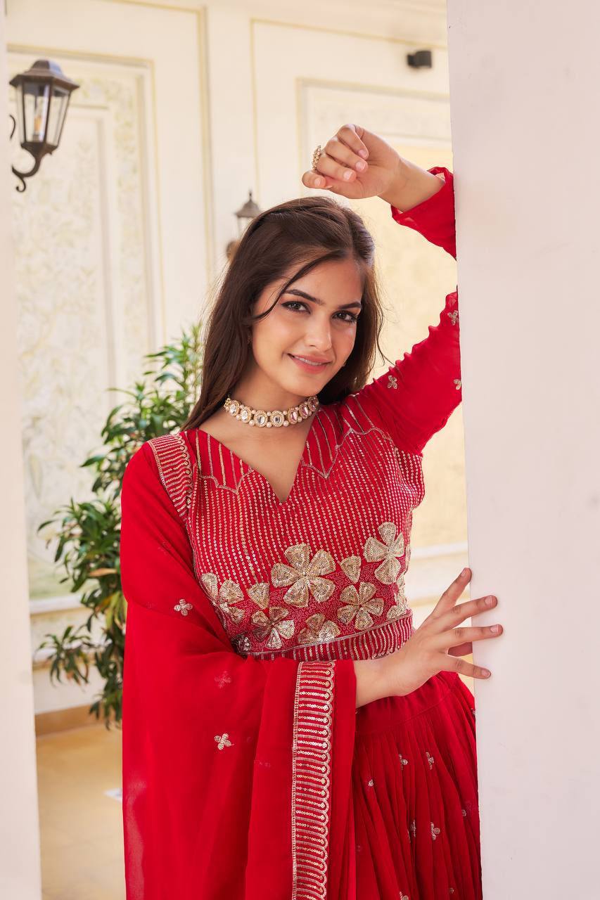 Elegant Faux Georgette Embroidered Lehenga Choli With Matching Dupatta - ETHNICDEAL