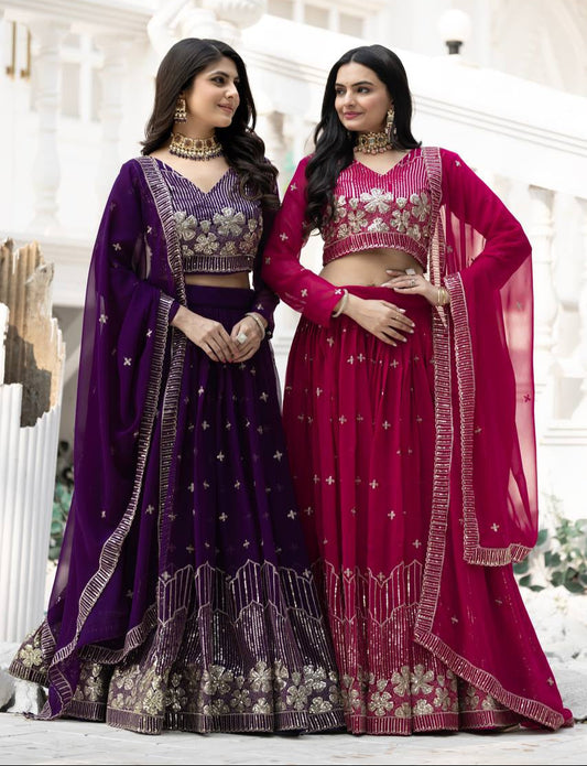 Elegant Faux Georgette Embroidered Lehenga Choli With Matching Dupatta - ETHNICDEAL