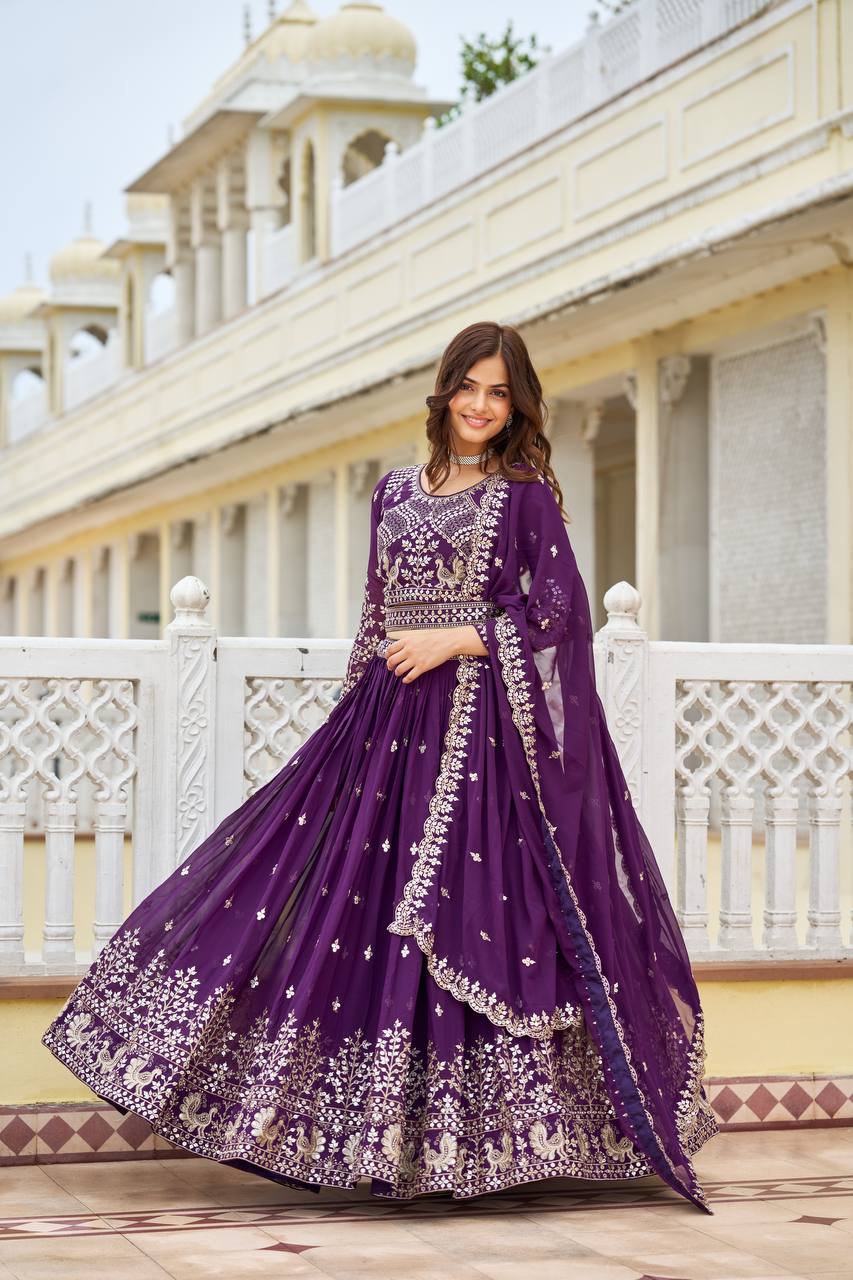 Ravishing Faux Georgette Sequins Embroidered Lehenga Choli - ETHNICDEAL