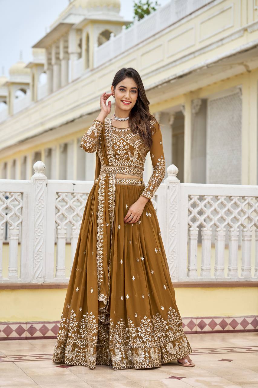 Ravishing Faux Georgette Sequins Embroidered Lehenga Choli - ETHNICDEAL