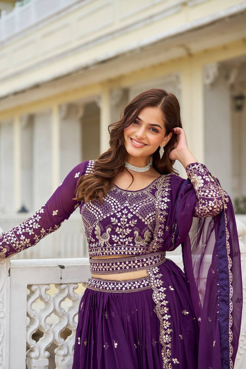 Ravishing Faux Georgette Sequins Embroidered Lehenga Choli - ETHNICDEAL