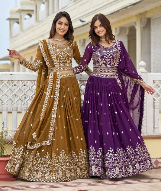 Ravishing Faux Georgette Sequins Embroidered Lehenga Choli - ETHNICDEAL