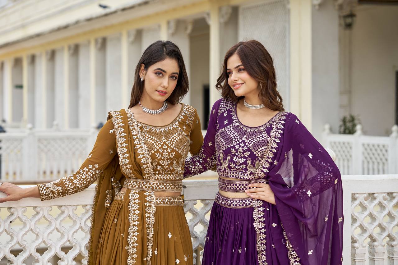 Ravishing Faux Georgette Sequins Embroidered Lehenga Choli - ETHNICDEAL