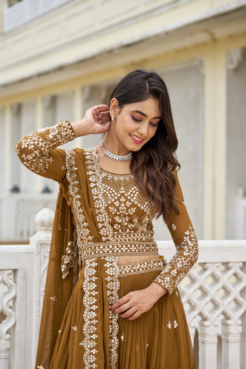 Ravishing Faux Georgette Sequins Embroidered Lehenga Choli - ETHNICDEAL
