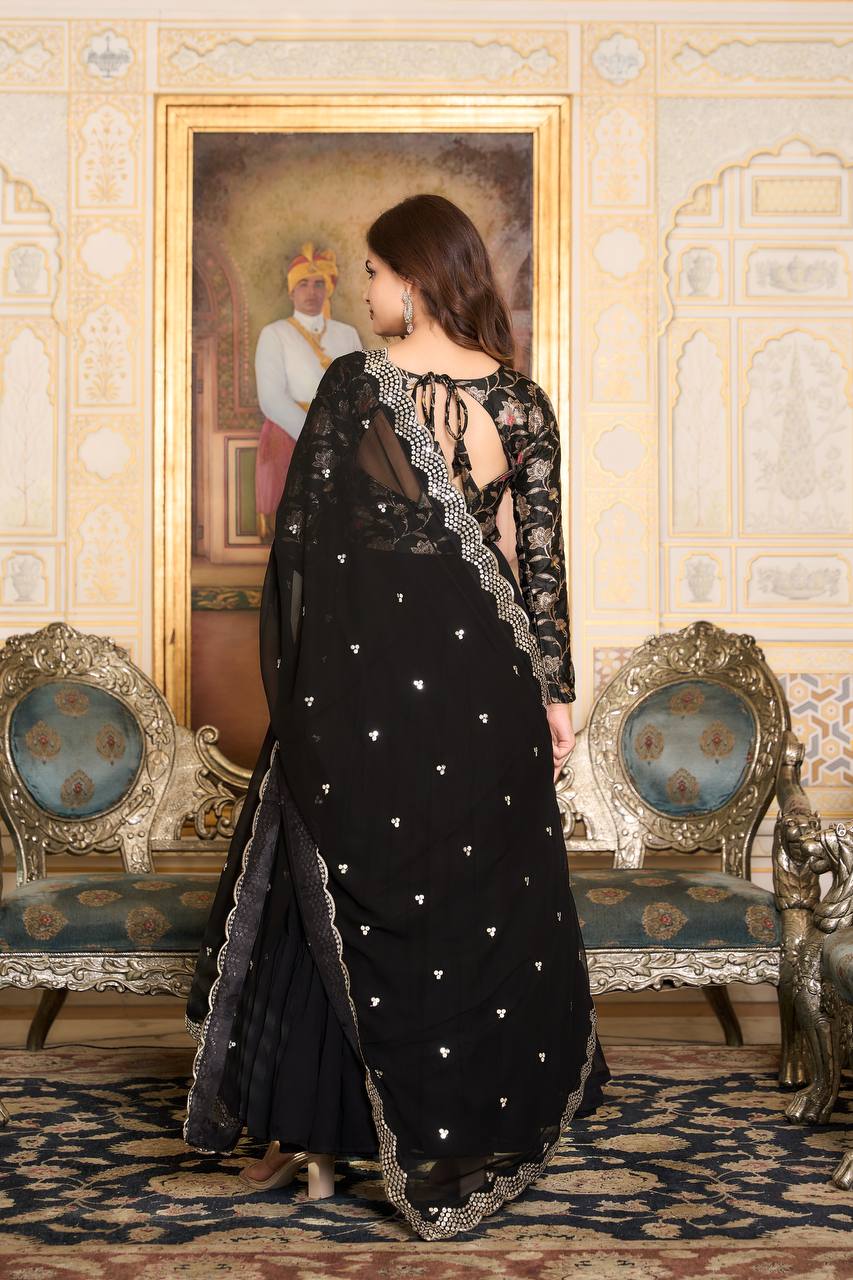 Elegant Faux Georgette Gown Pure Jacquard Work With Matching Dupatta - ETHNICDEAL