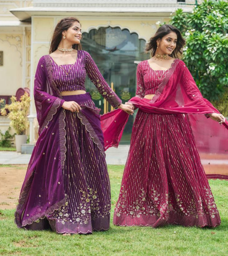 Divine Faux Georgette Sequins Embroidered Lehenga Choli - ETHNICDEAL