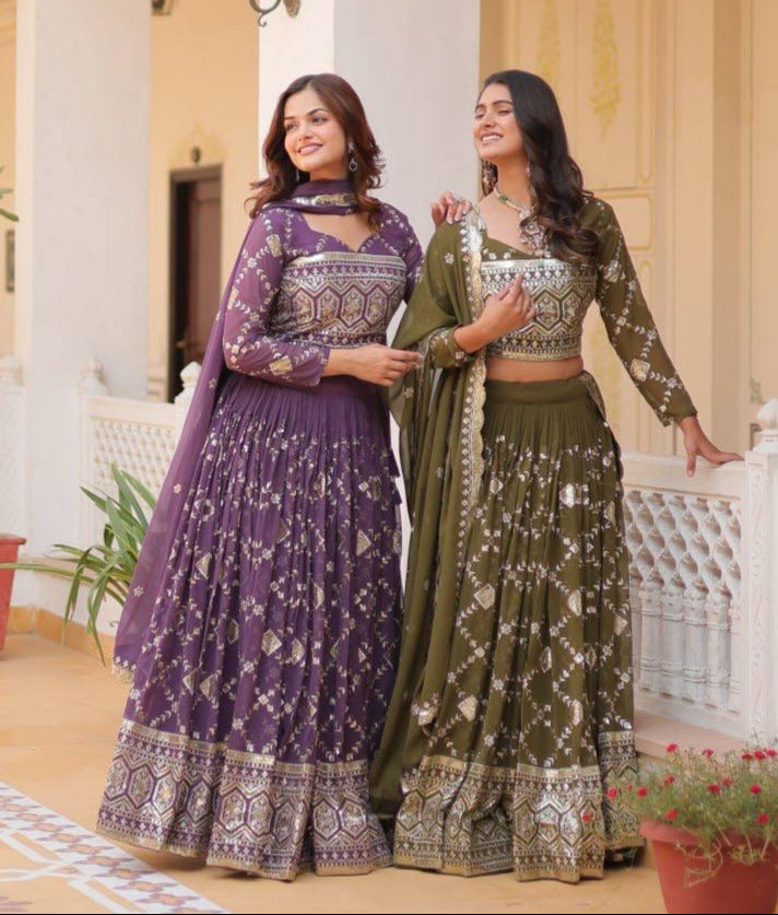 Heavy Faux Georgette Embroidered Lehenga Choli With Dori Latkan - ETHNICDEAL