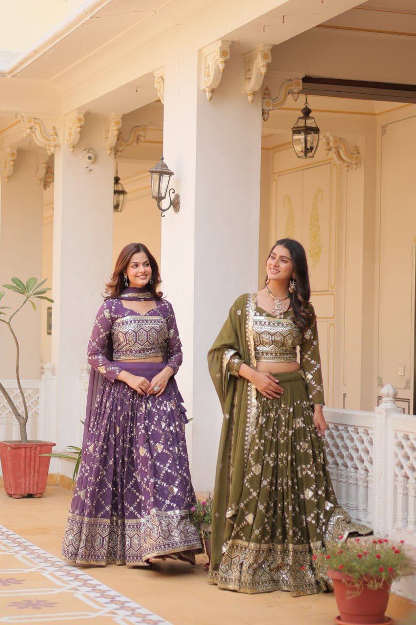 Heavy Faux Georgette Embroidered Lehenga Choli With Dori Latkan - ETHNICDEAL