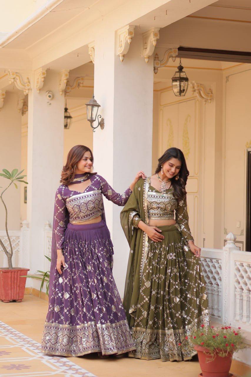 Heavy Faux Georgette Embroidered Lehenga Choli With Dori Latkan - ETHNICDEAL