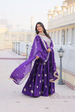 Pure Chinon Embroidered Gown with Heavy Sequin Work and Lace Border Dupatta - ETHNICDEAL