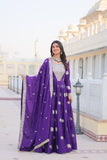 Pure Chinon Embroidered Gown with Heavy Sequin Work and Lace Border Dupatta - ETHNICDEAL
