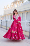 Pure Chinon Embroidered Gown with Heavy Sequin Work and Lace Border Dupatta - ETHNICDEAL