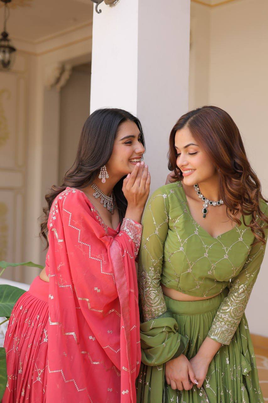 Alluring Faux Georgette Sequins Embroidered Lehenga Choli Set - ETHNICDEAL