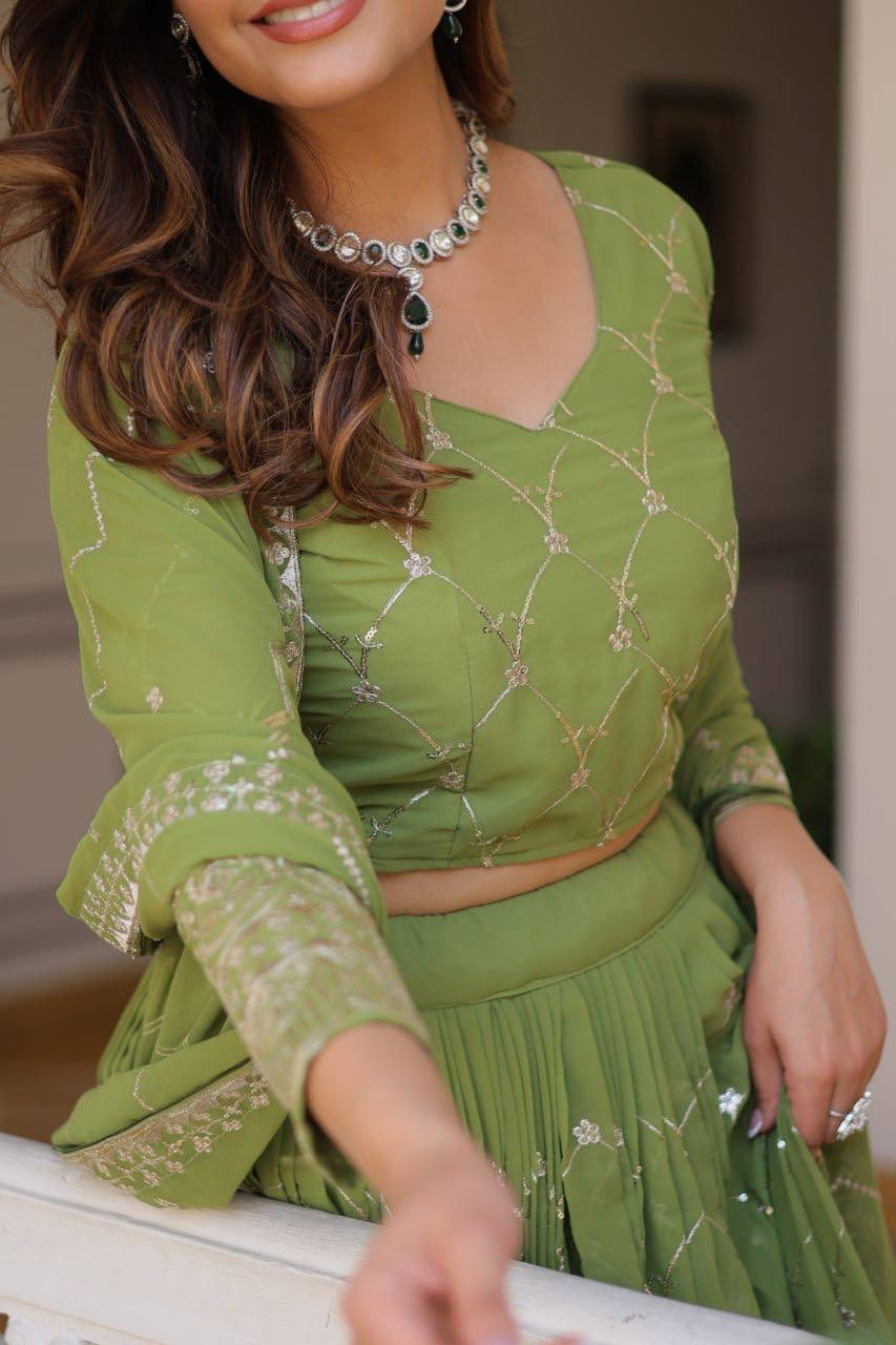 Alluring Faux Georgette Sequins Embroidered Lehenga Choli Set - ETHNICDEAL