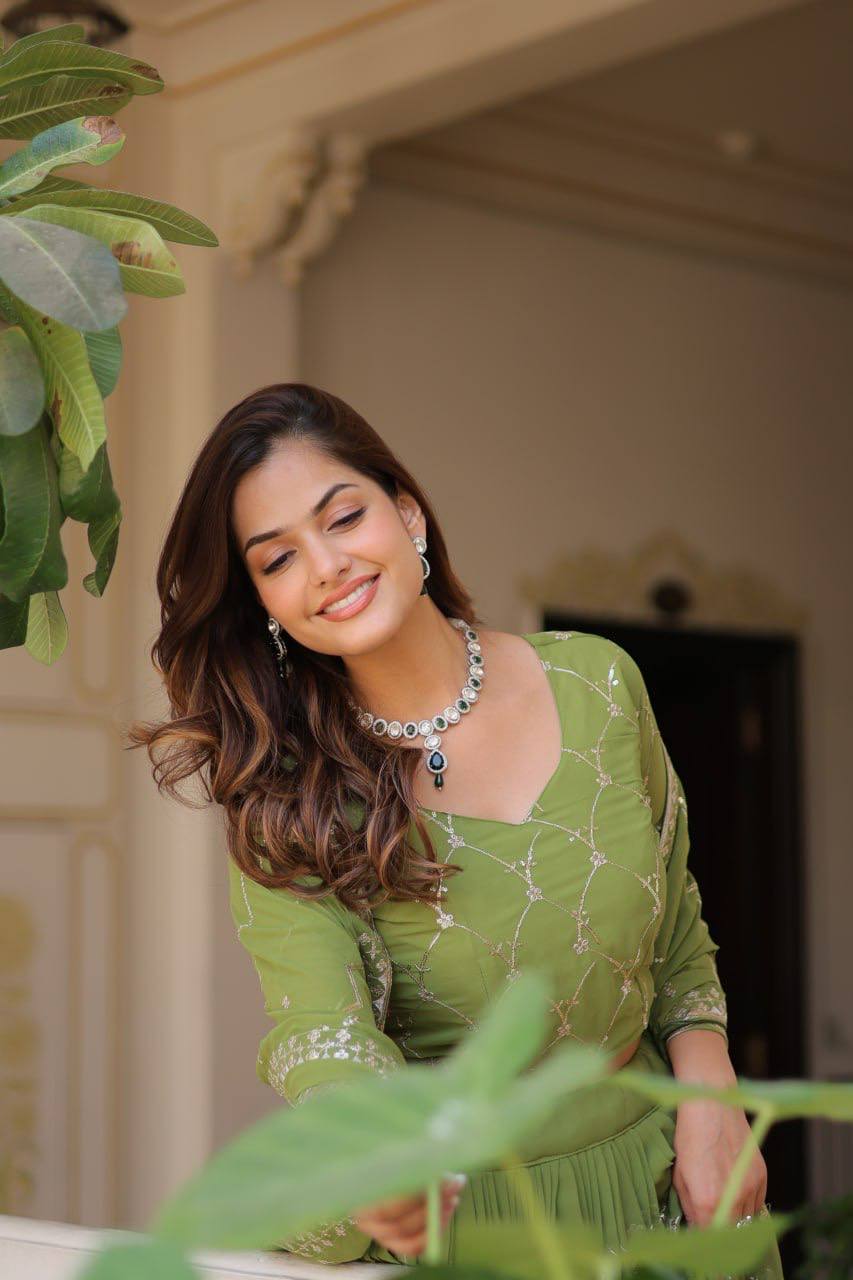 Alluring Faux Georgette Sequins Embroidered Lehenga Choli Set - ETHNICDEAL