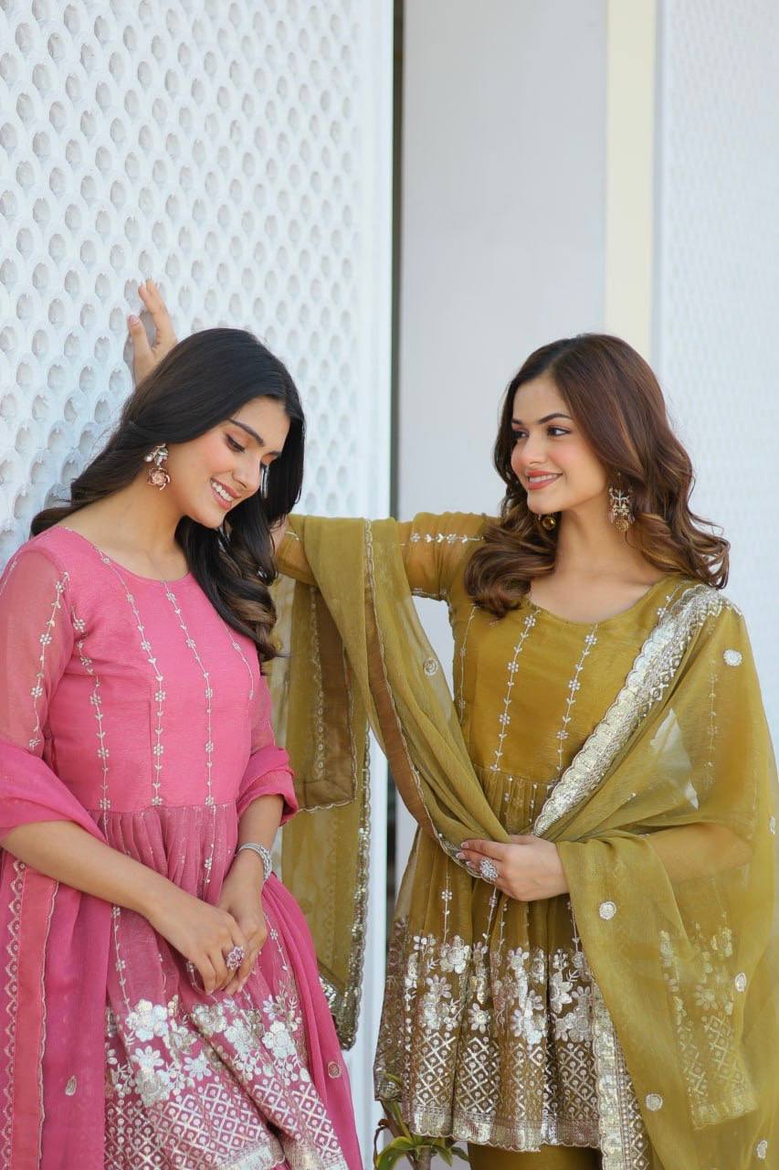 Elegant Pure Simmar Sharara Set with Heavy 3mm Sequence Embroidery Work - ETHNICDEAL