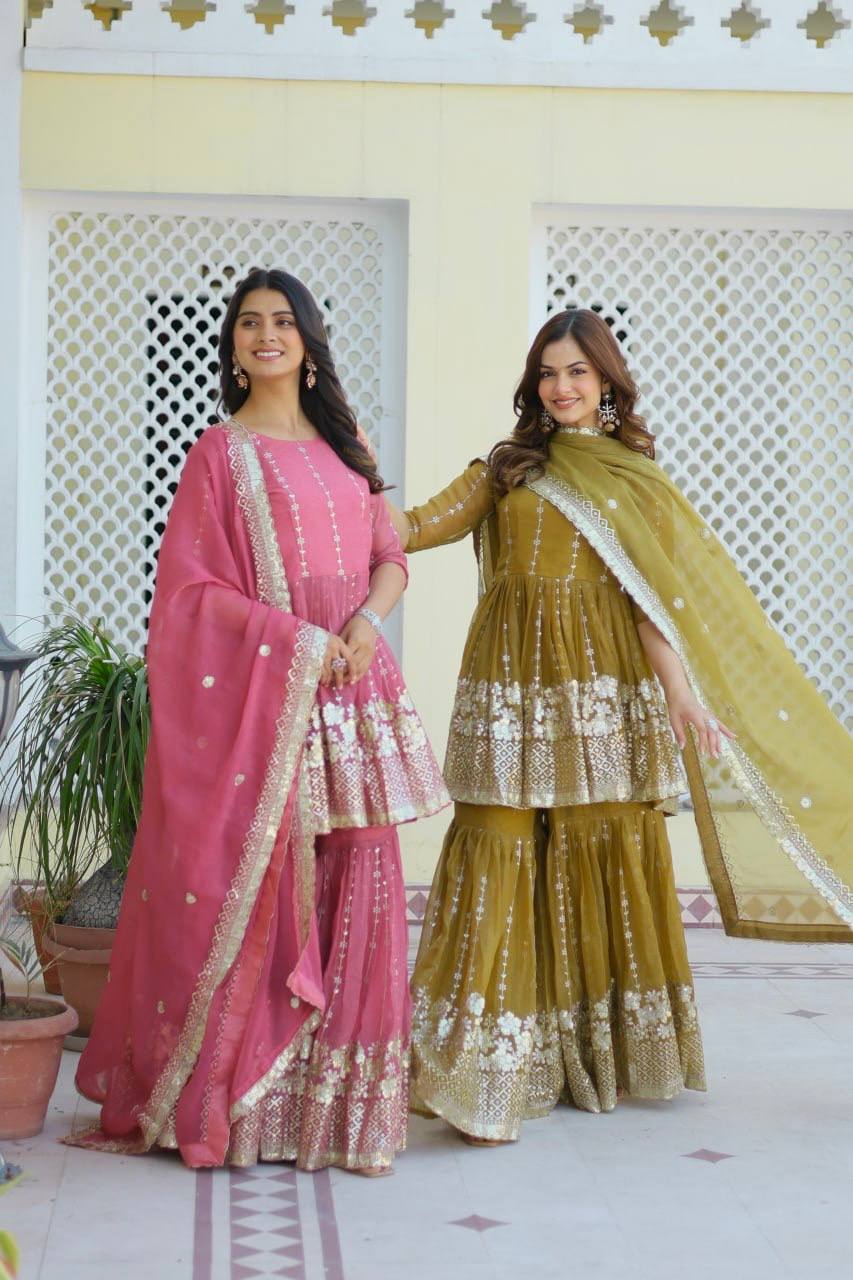 Elegant Pure Simmar Sharara Set with Heavy 3mm Sequence Embroidery Work - ETHNICDEAL