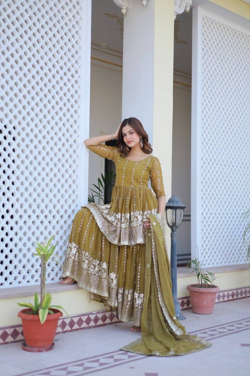 Elegant Pure Simmar Sharara Set with Heavy 3mm Sequence Embroidery Work - ETHNICDEAL