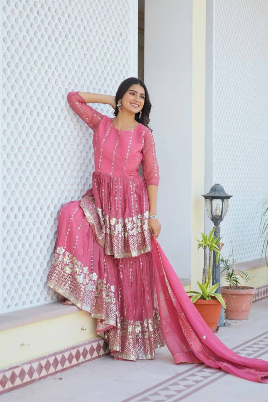 Elegant Pure Simmar Sharara Set with Heavy 3mm Sequence Embroidery Work - ETHNICDEAL