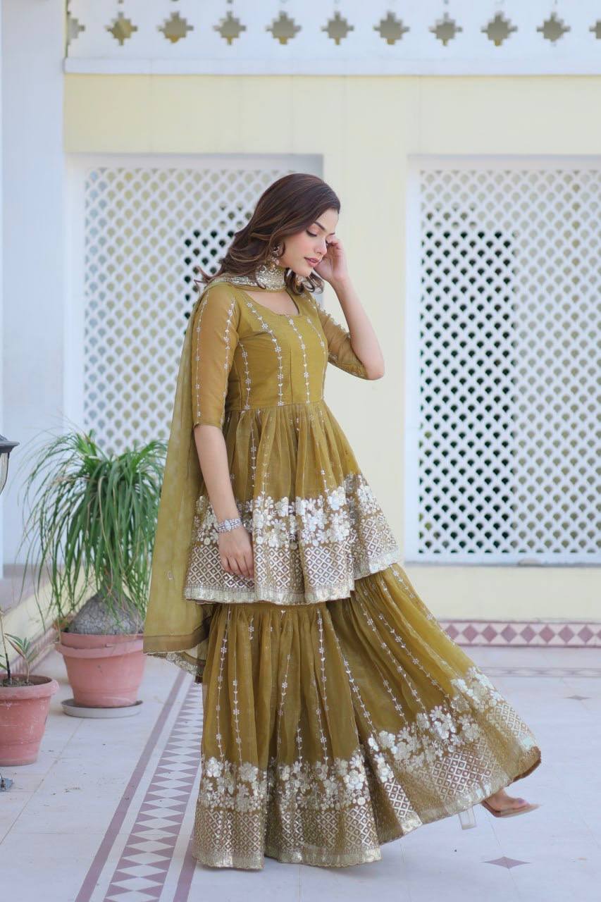 Elegant Pure Simmar Sharara Set with Heavy 3mm Sequence Embroidery Work - ETHNICDEAL