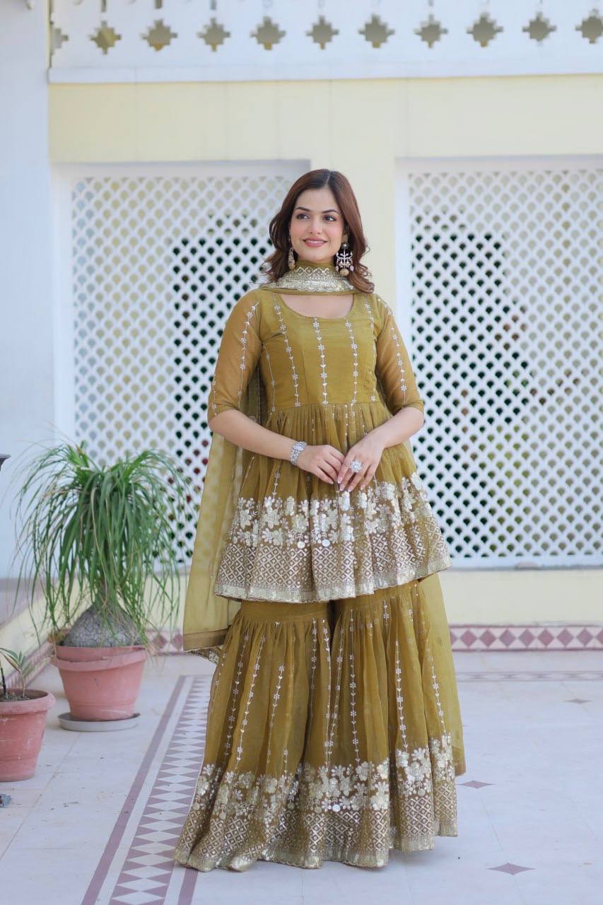 Elegant Pure Simmar Sharara Set with Heavy 3mm Sequence Embroidery Work - ETHNICDEAL