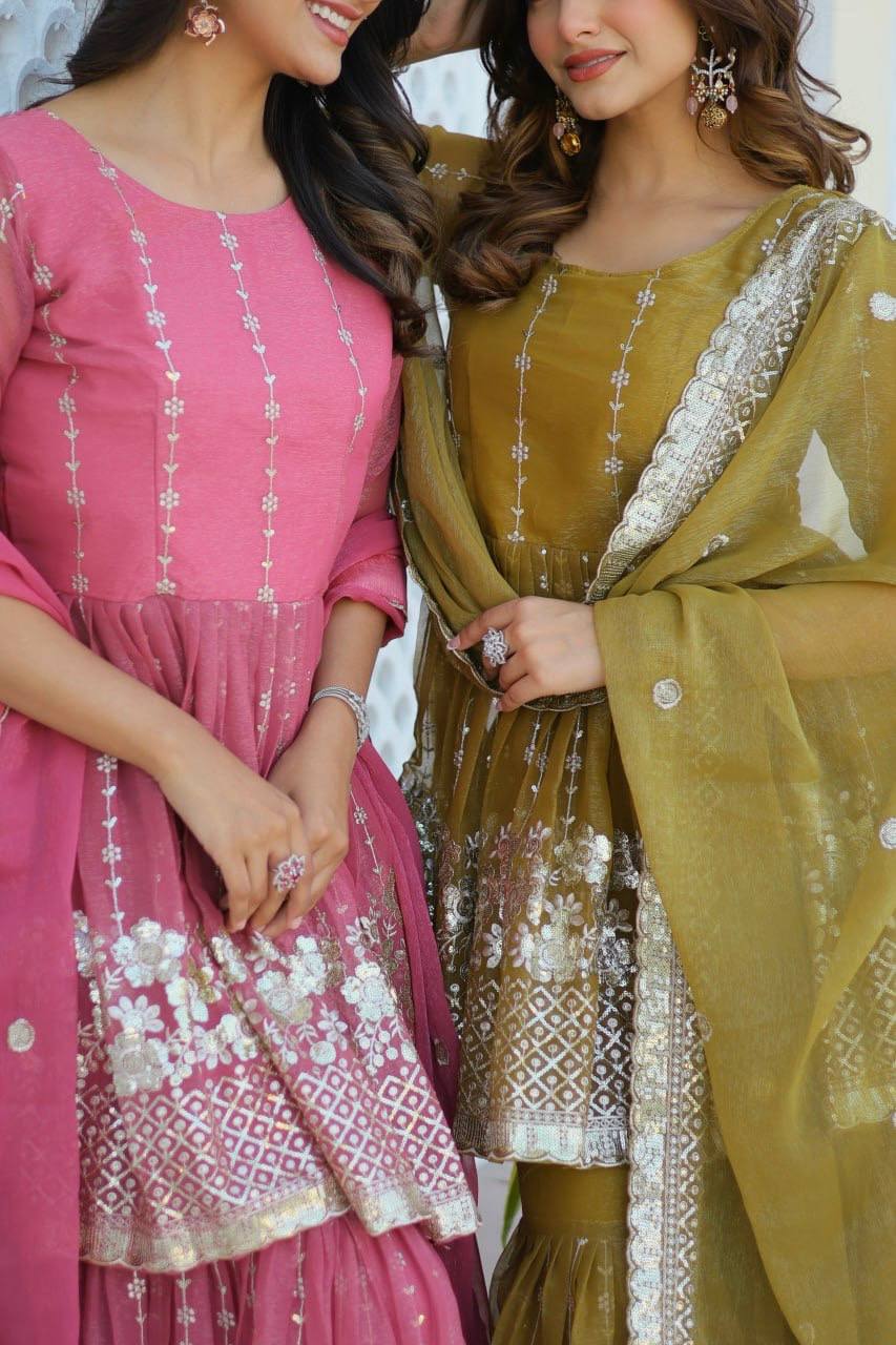 Elegant Pure Simmar Sharara Set with Heavy 3mm Sequence Embroidery Work - ETHNICDEAL