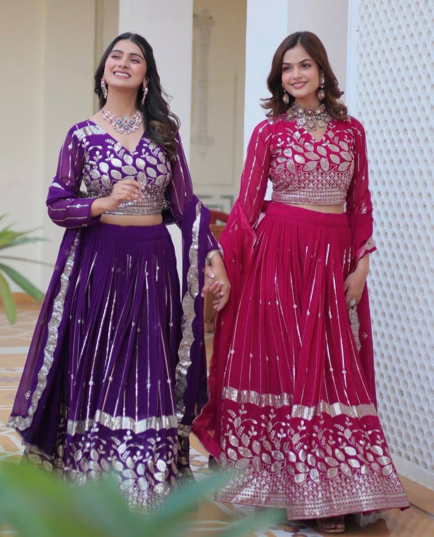 Elegant Heavy Faux Georgette Lehenga Choli Set With Embroidery Sequence Work - ETHNICDEAL