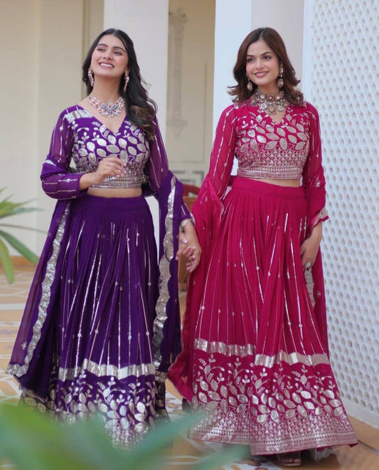 Elegant Heavy Faux Georgette Lehenga Choli Set With Embroidery Sequence Work - ETHNICDEAL