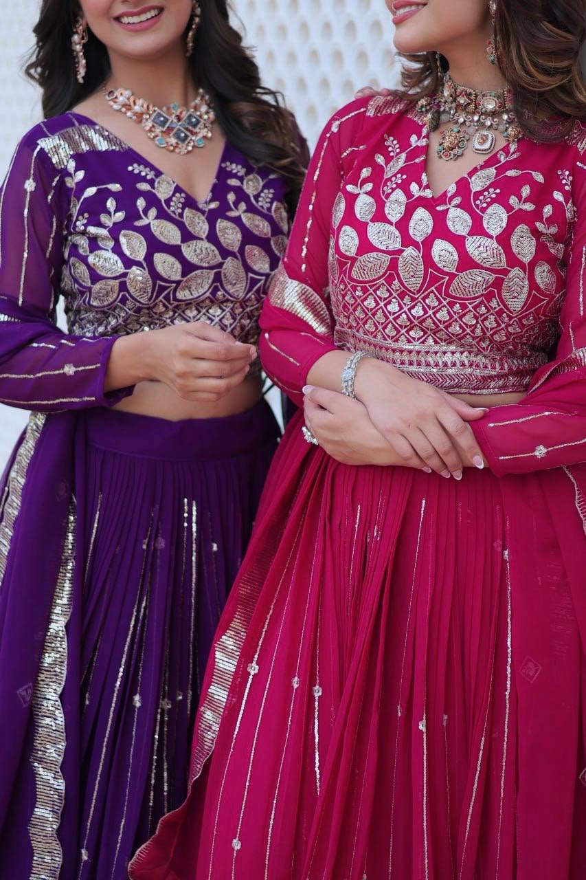 Elegant Heavy Faux Georgette Lehenga Choli Set With Embroidery Sequence Work - ETHNICDEAL