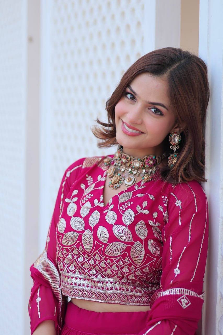 Elegant Heavy Faux Georgette Lehenga Choli Set With Embroidery Sequence Work - ETHNICDEAL