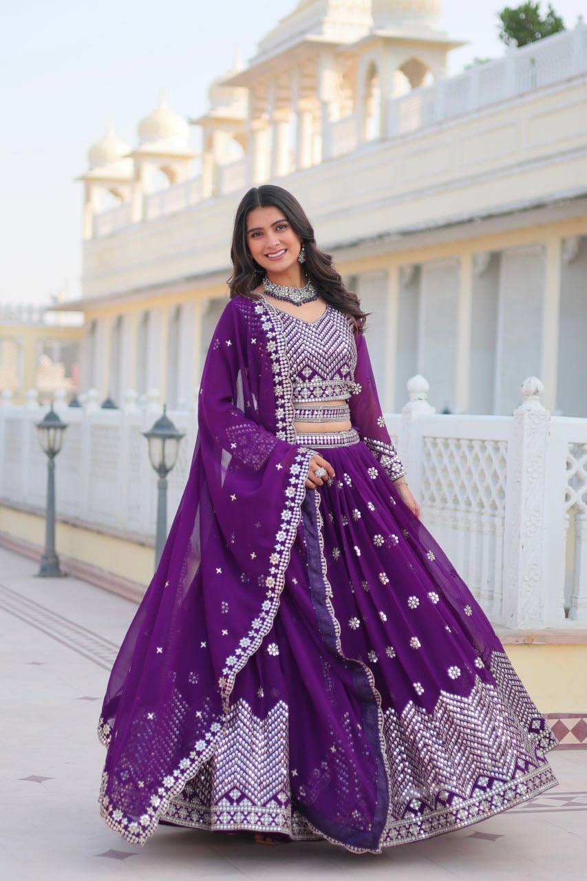 Stunning Faux Georgette Lehenga Choli Set With Embroidery Sequence Work - ETHNICDEAL