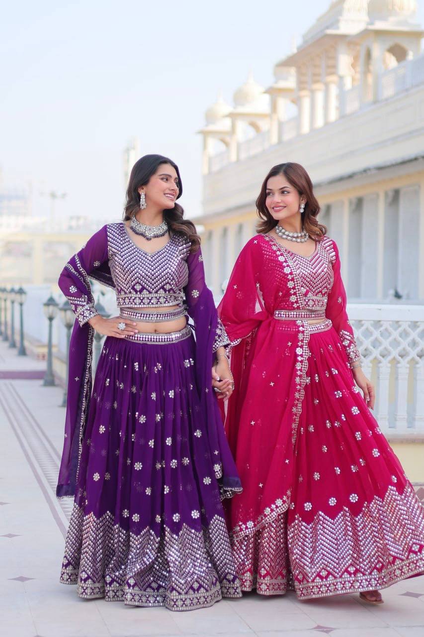 Stunning Faux Georgette Lehenga Choli Set With Embroidery Sequence Work - ETHNICDEAL