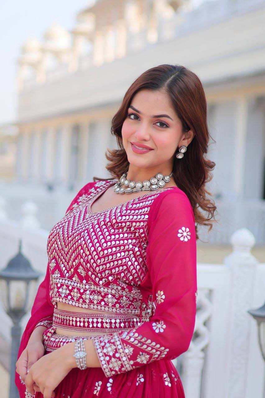 Stunning Faux Georgette Lehenga Choli Set With Embroidery Sequence Work - ETHNICDEAL