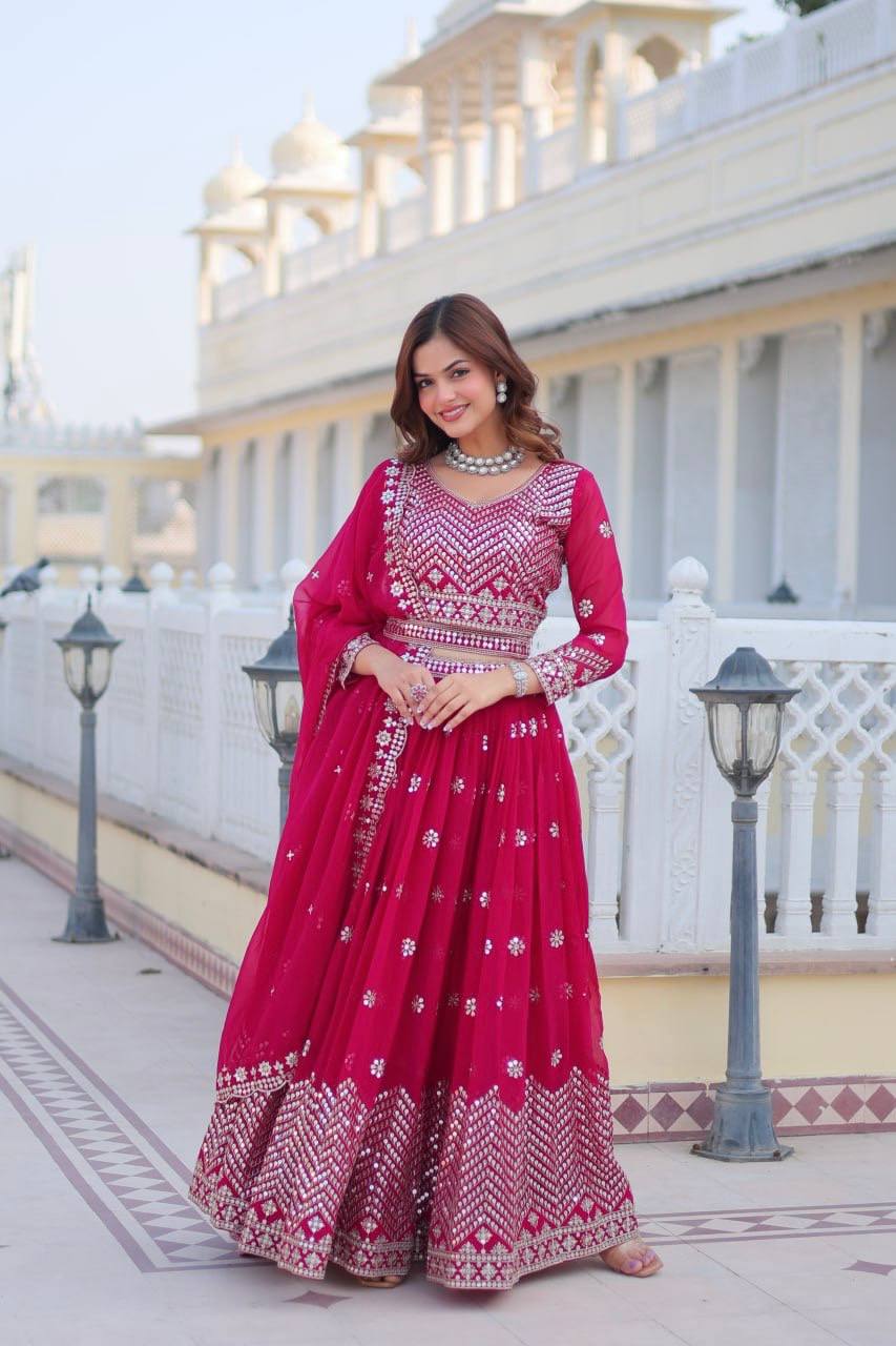 Stunning Faux Georgette Lehenga Choli Set With Embroidery Sequence Work - ETHNICDEAL