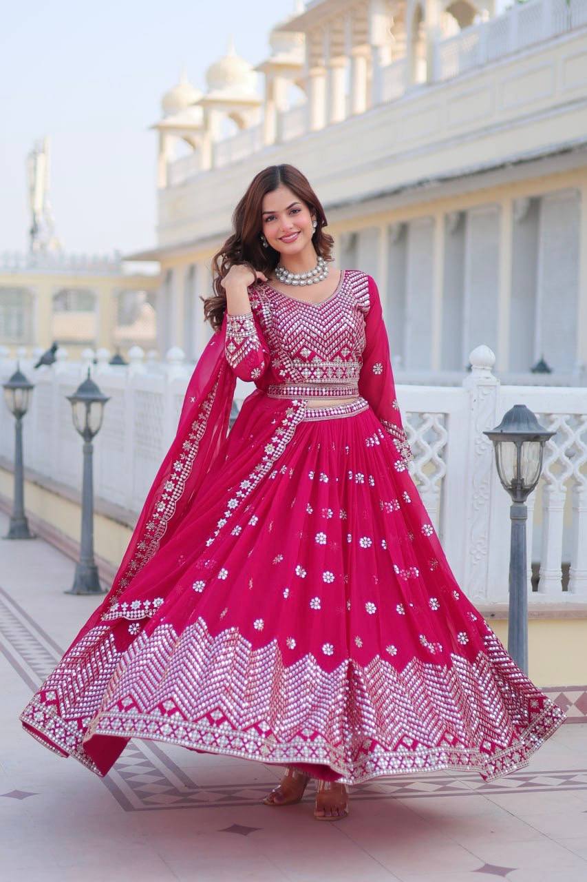 Stunning Faux Georgette Lehenga Choli Set With Embroidery Sequence Work - ETHNICDEAL