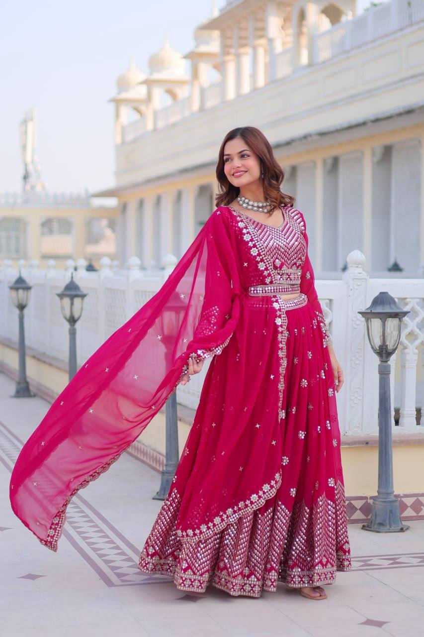 Stunning Faux Georgette Lehenga Choli Set With Embroidery Sequence Work - ETHNICDEAL