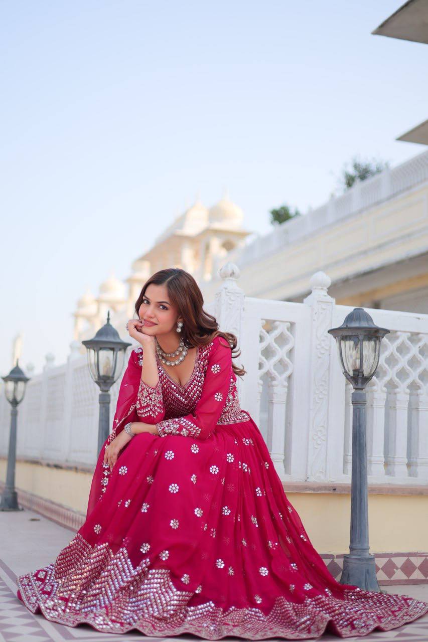 Stunning Faux Georgette Lehenga Choli Set With Embroidery Sequence Work - ETHNICDEAL