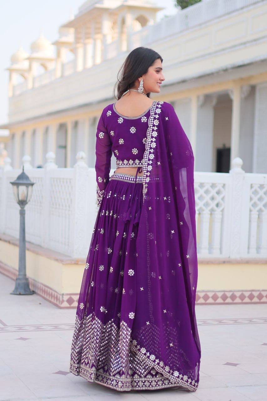 Stunning Faux Georgette Lehenga Choli Set With Embroidery Sequence Work - ETHNICDEAL