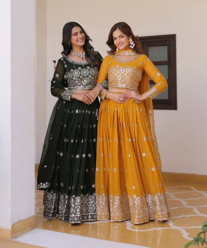 Luminous Faux Georgette Sequins Embroidered Lehenga Choli - ETHNICDEAL