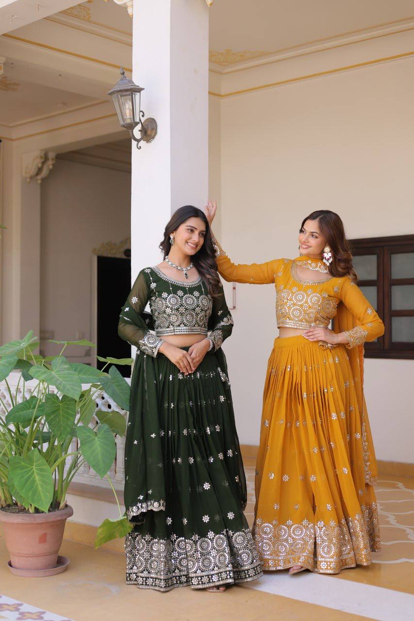 Luminous Faux Georgette Sequins Embroidered Lehenga Choli - ETHNICDEAL