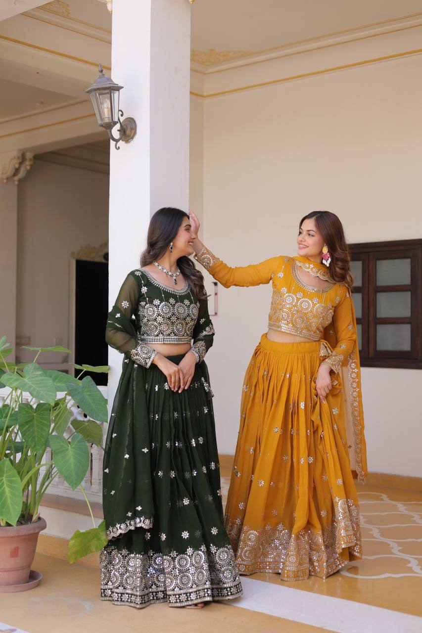Luminous Faux Georgette Sequins Embroidered Lehenga Choli - ETHNICDEAL