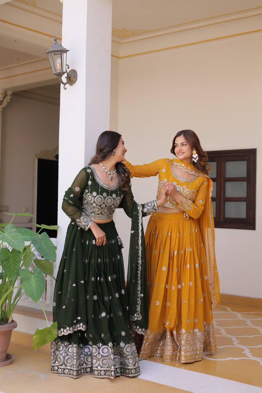 Luminous Faux Georgette Sequins Embroidered Lehenga Choli - ETHNICDEAL