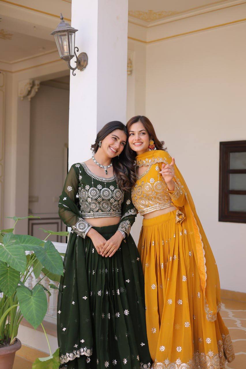 Luminous Faux Georgette Sequins Embroidered Lehenga Choli - ETHNICDEAL