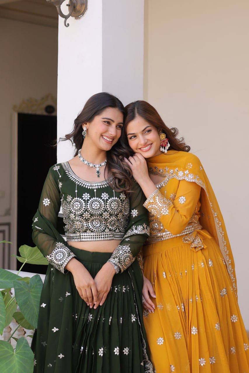 Luminous Faux Georgette Sequins Embroidered Lehenga Choli - ETHNICDEAL