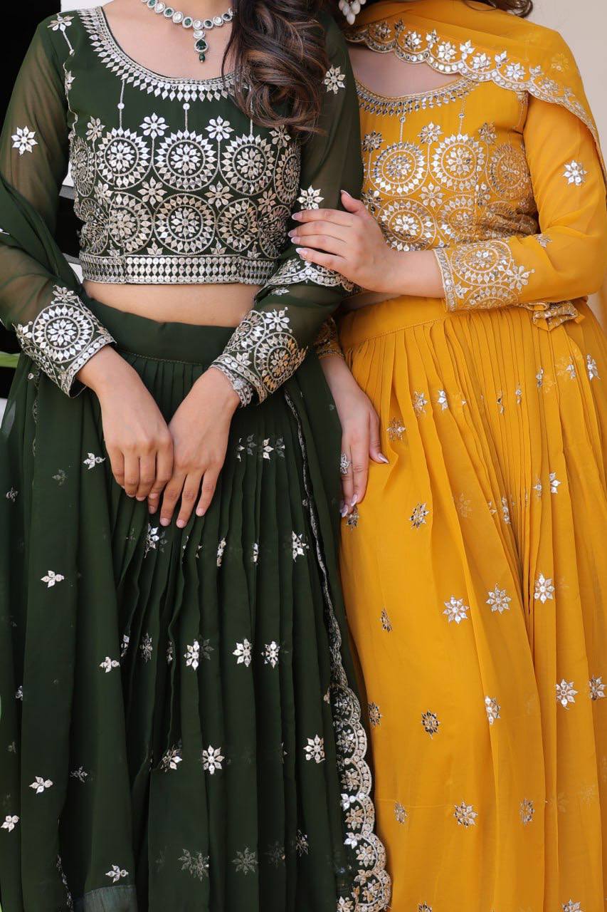 Luminous Faux Georgette Sequins Embroidered Lehenga Choli - ETHNICDEAL