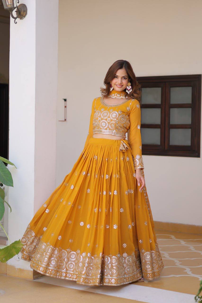 Luminous Faux Georgette Sequins Embroidered Lehenga Choli - ETHNICDEAL