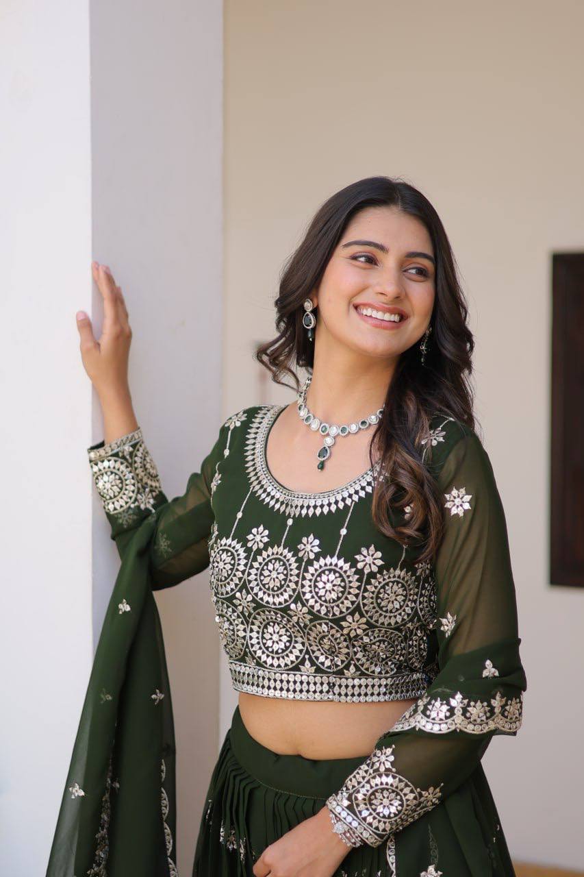 Luminous Faux Georgette Sequins Embroidered Lehenga Choli - ETHNICDEAL