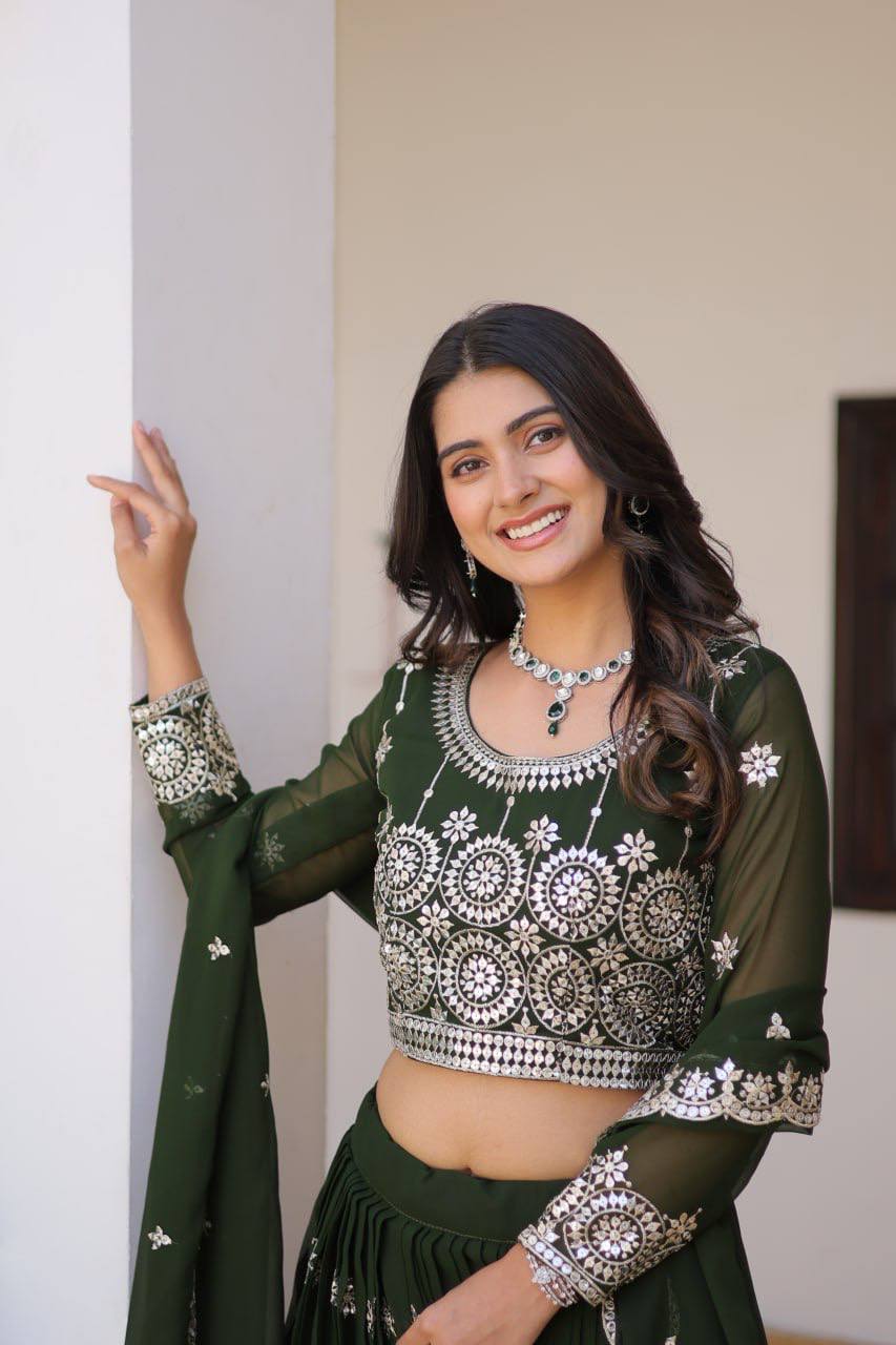 Luminous Faux Georgette Sequins Embroidered Lehenga Choli - ETHNICDEAL