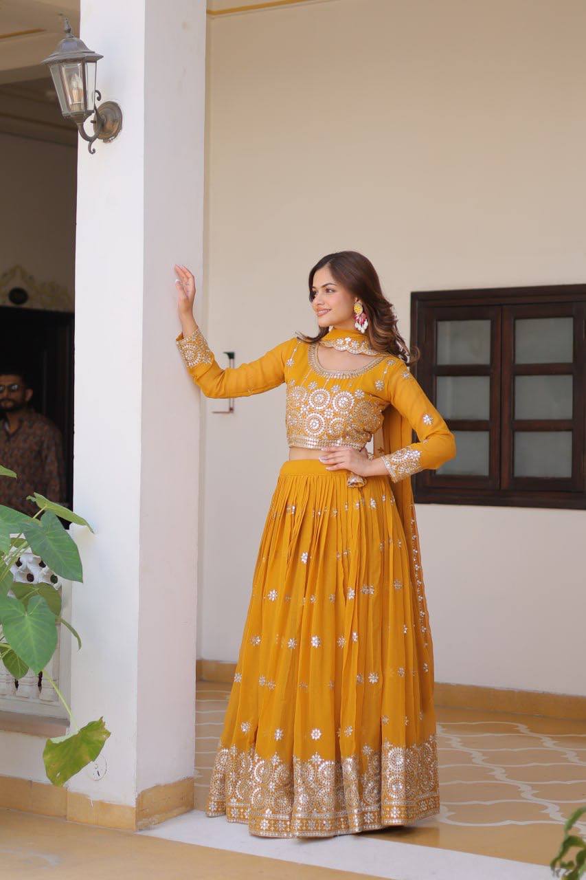 Luminous Faux Georgette Sequins Embroidered Lehenga Choli - ETHNICDEAL